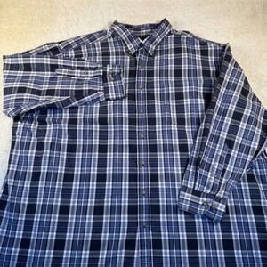 Harbor Bay Plaid Long Sleeve Button Down Shirt Pocket Mens 3XL Blue White Casual